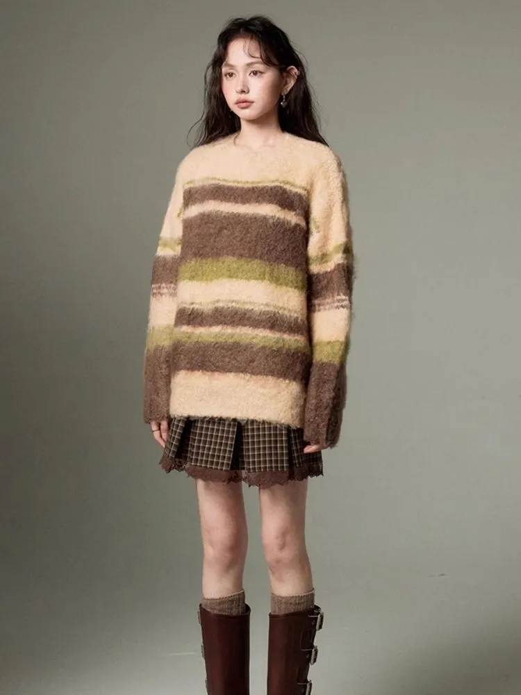 Color-contrast Striped Soft Lazy Sweater