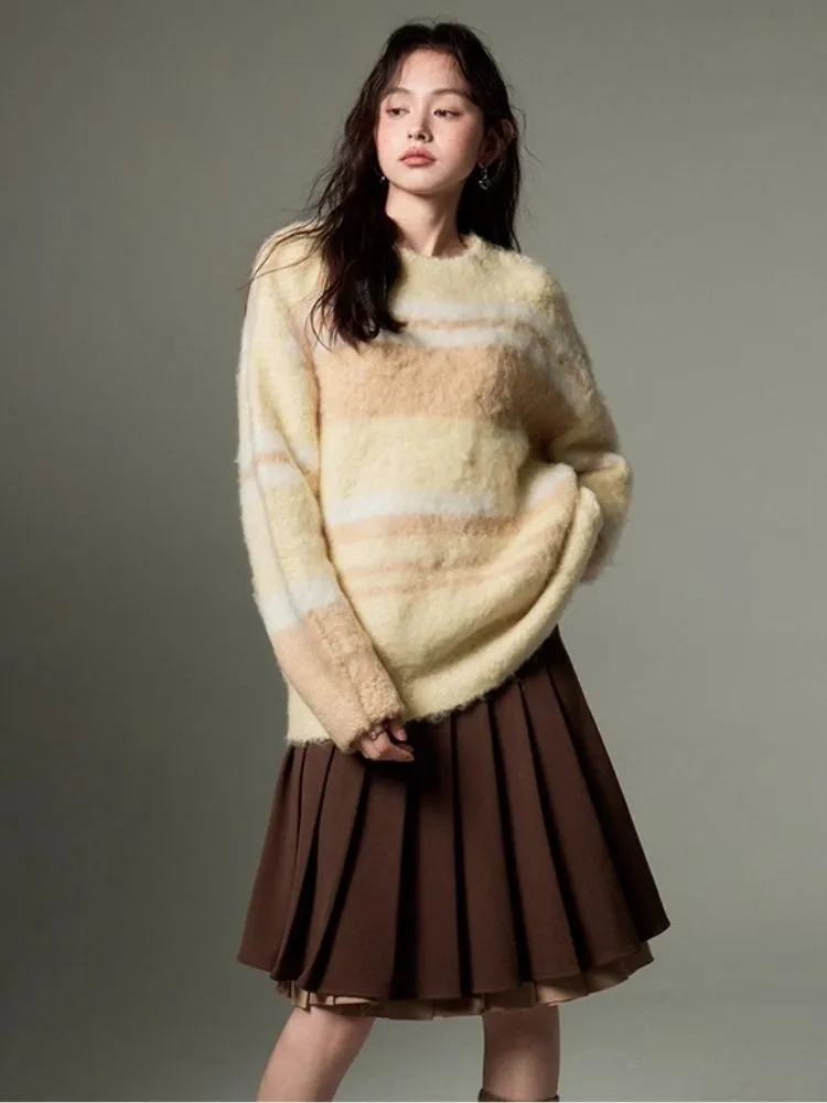 Color-contrast Striped Soft Lazy Sweater
