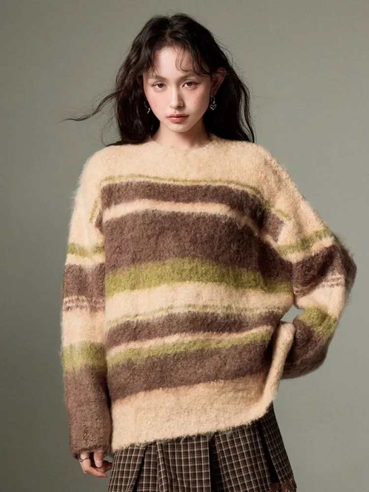 Color-contrast Striped Soft Lazy Sweater