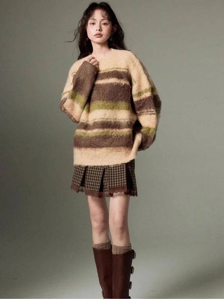 Color-contrast Striped Soft Lazy Sweater