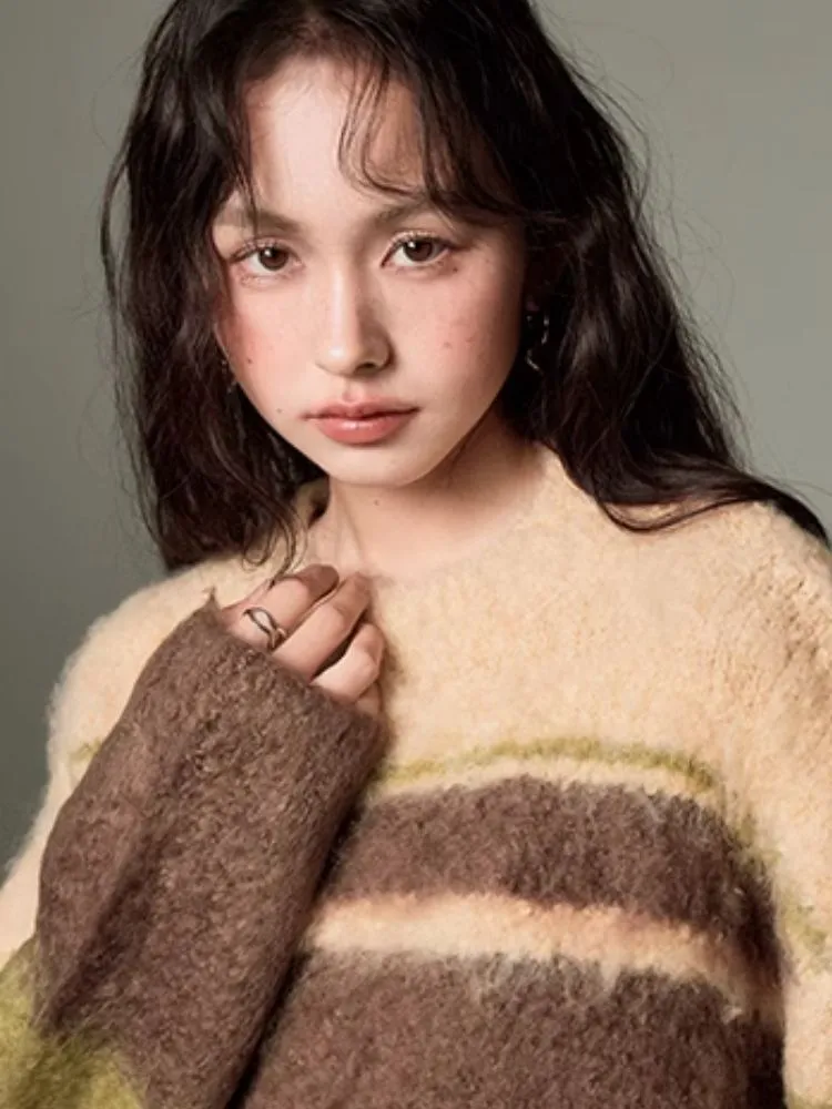 Color-contrast Striped Soft Lazy Sweater