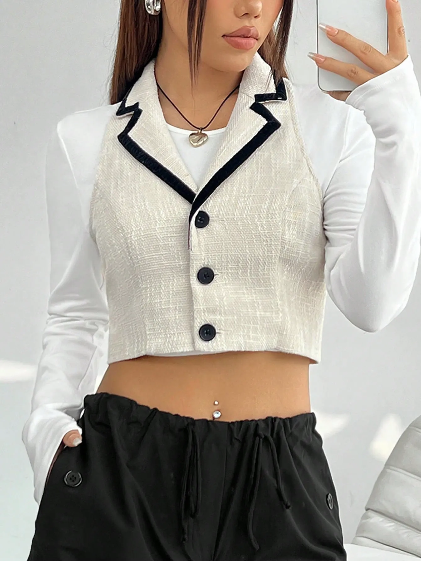 Conjunto De Chaleco Para Mujer Con Bloqueo De Color - Cherry Vibes