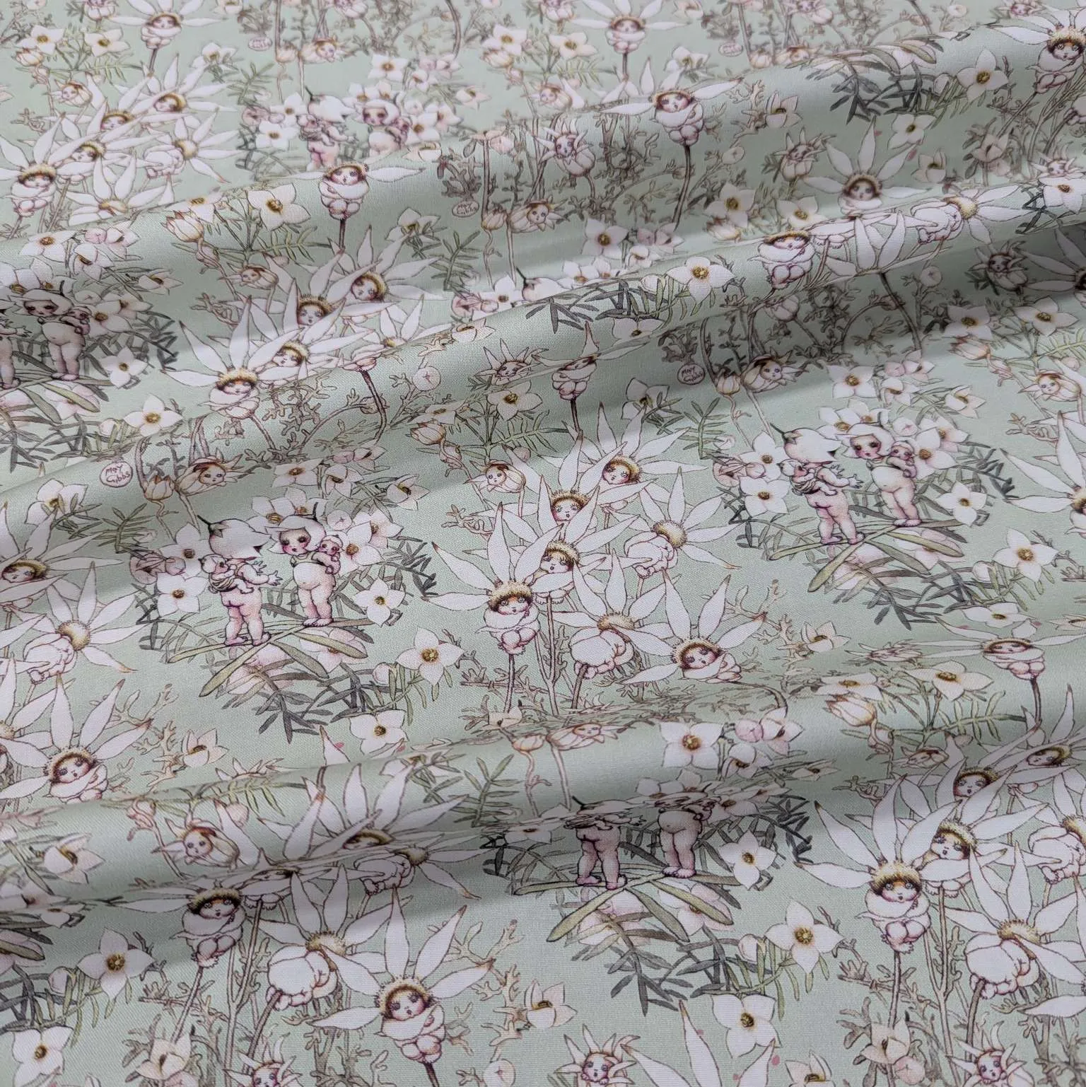 Cotton, May Gibbs - Pastel Flowers Mint
