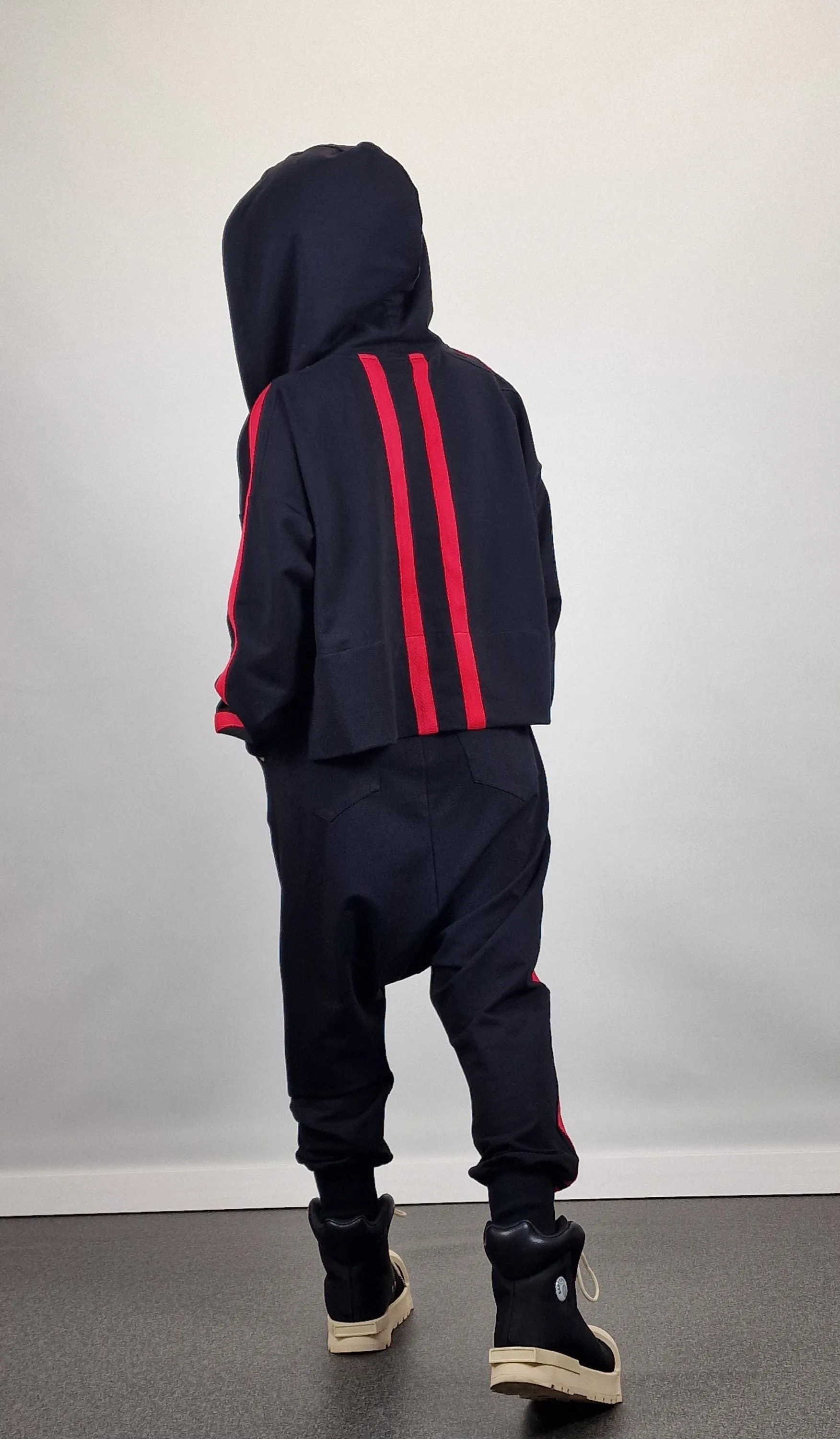 Cotton Women Set, Loose Harem Pants with Hoodie Longsleeve Sweatshirt, Jogging Set, Extravagant Women Set, Avant-garde Set, Black Suit