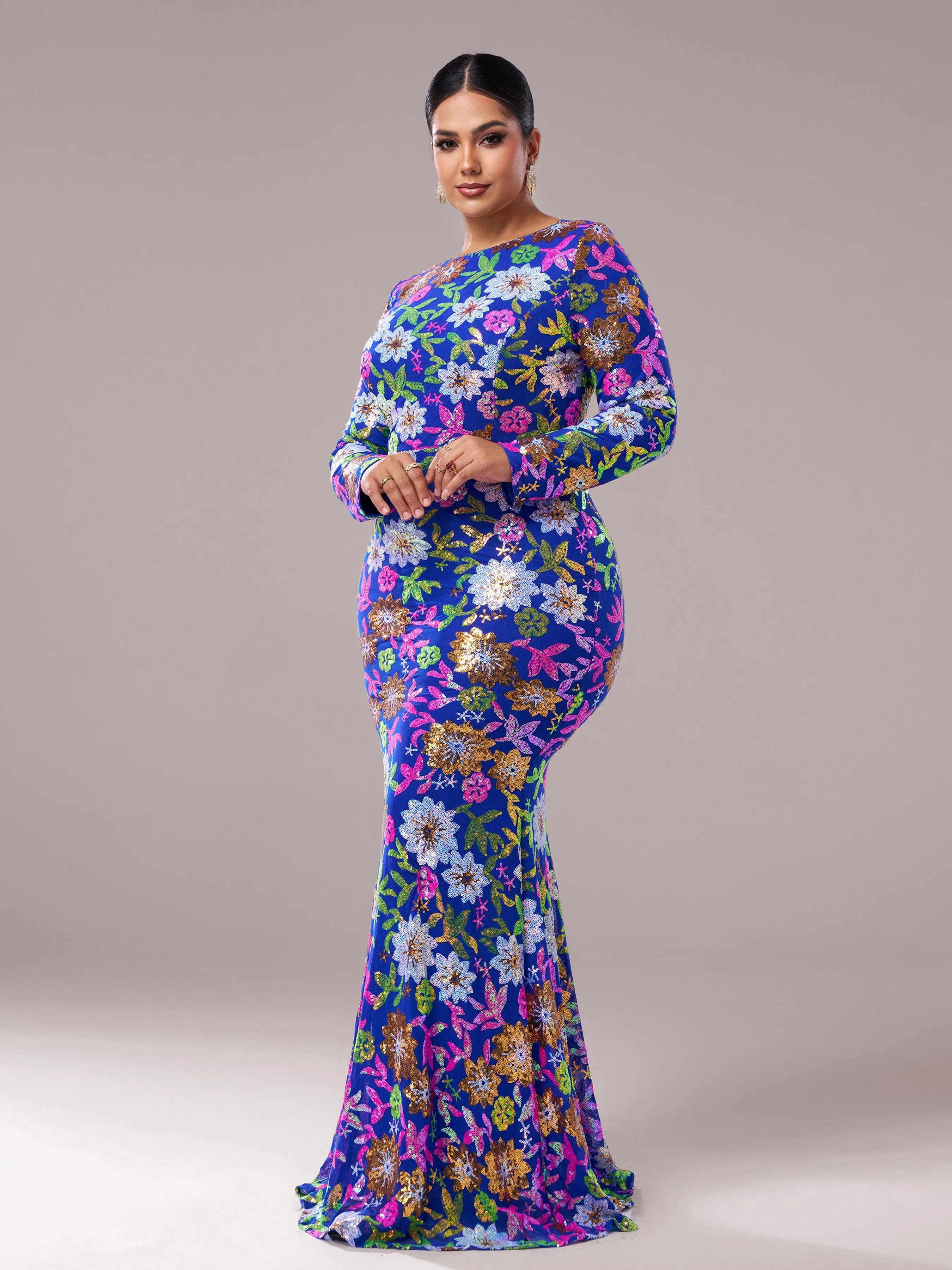 Crew Neck Floral Sequin Dress RJ10987