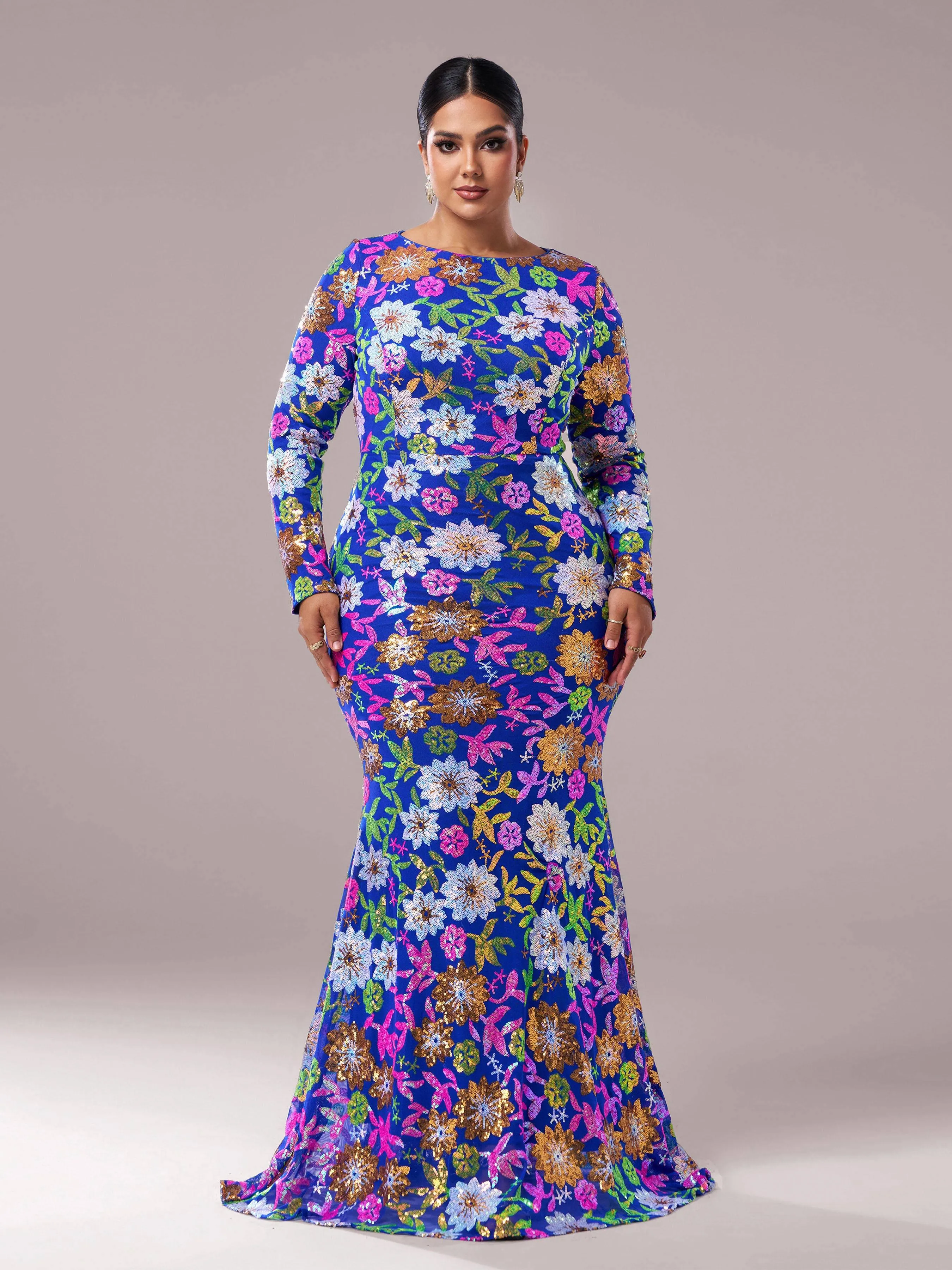 Crew Neck Floral Sequin Dress RJ10987