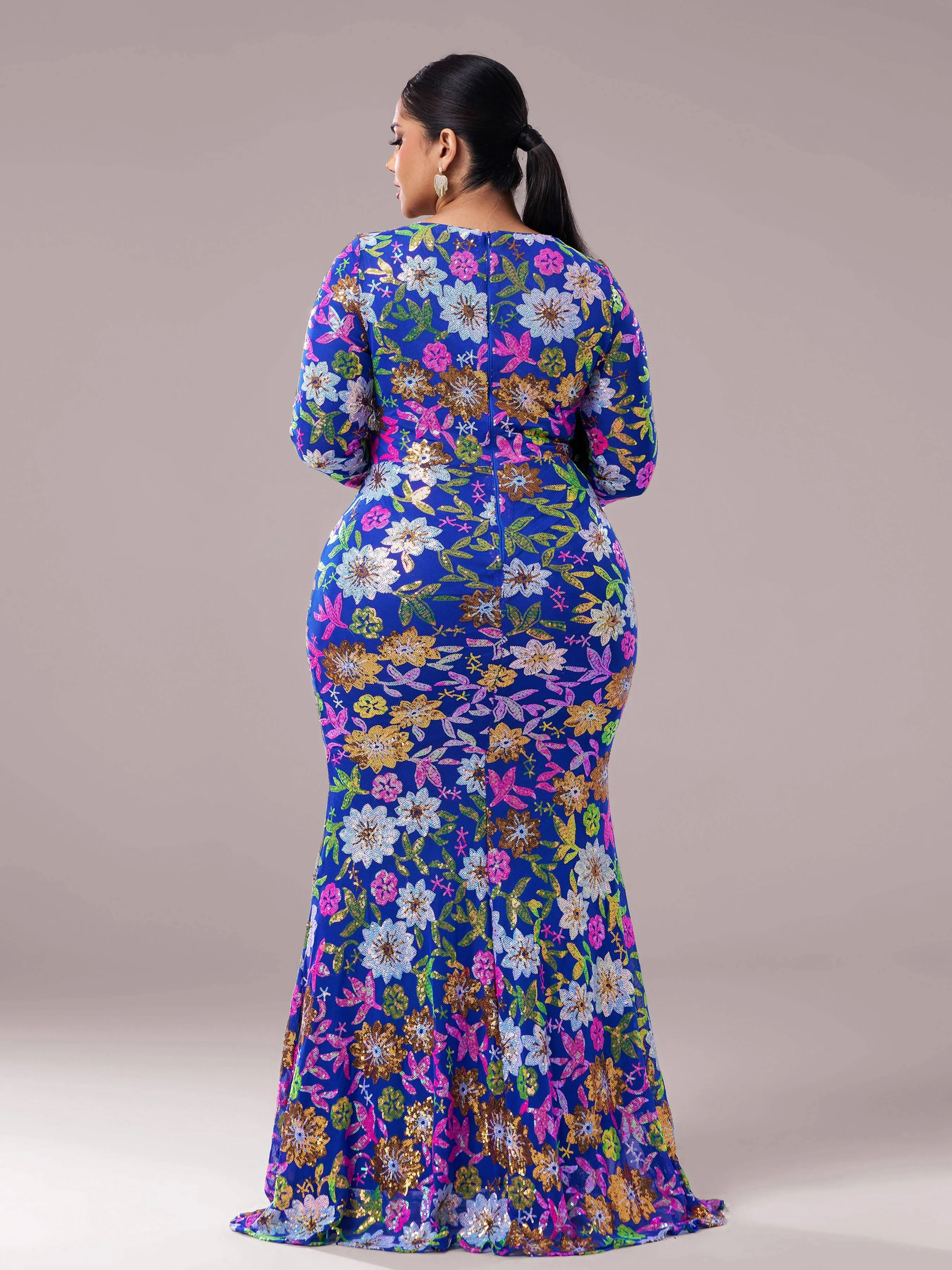 Crew Neck Floral Sequin Dress RJ10987