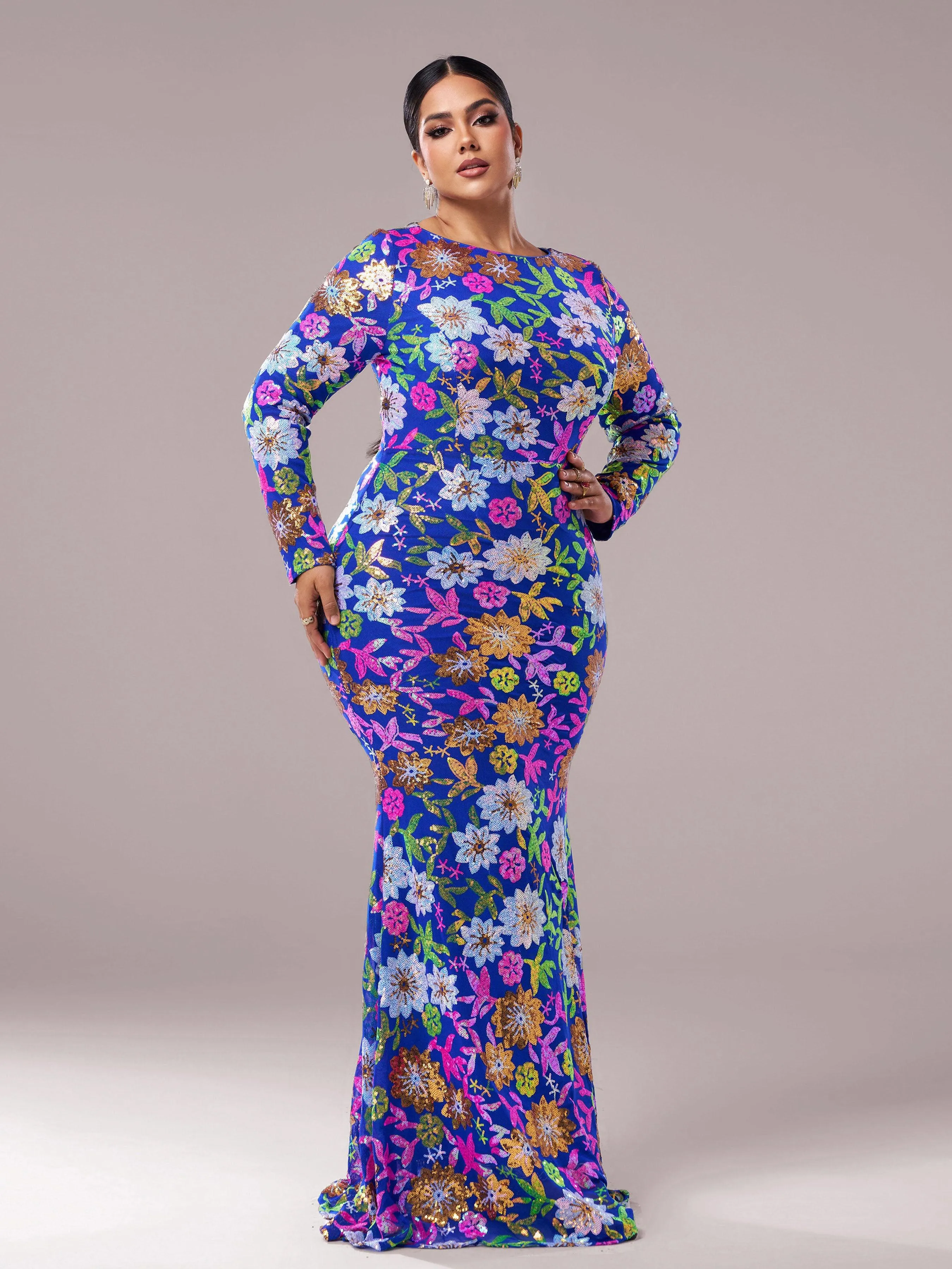 Crew Neck Floral Sequin Dress RJ10987