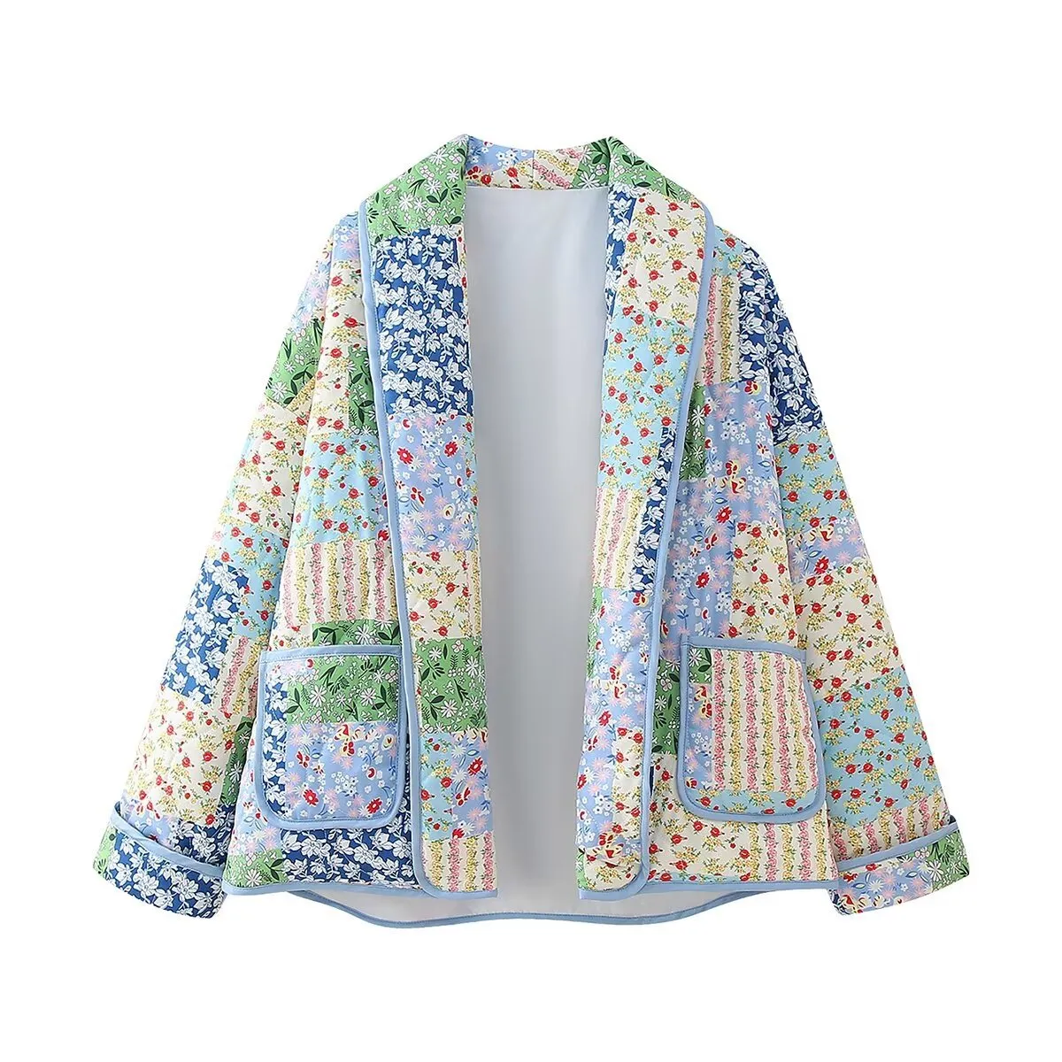 Cross-border women's clothing 2023 autumn and winter printing padded thin short contrasting color cotton-padded jacket women's top M6216