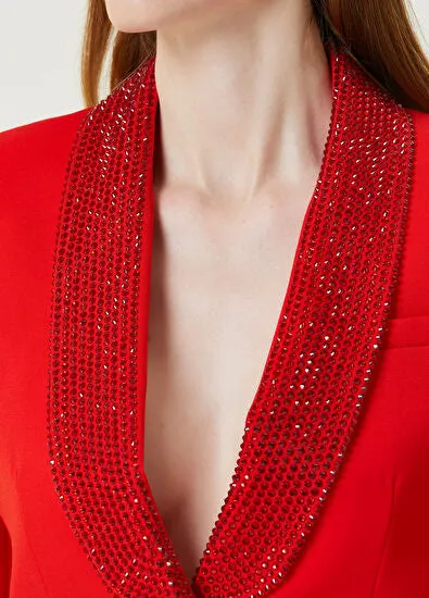 crystal-embellished red cropped blazer set