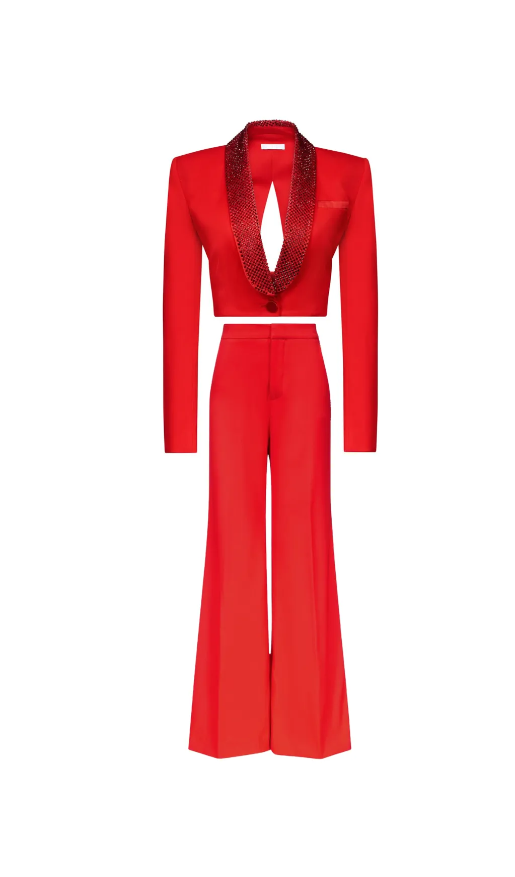 crystal-embellished red cropped blazer set
