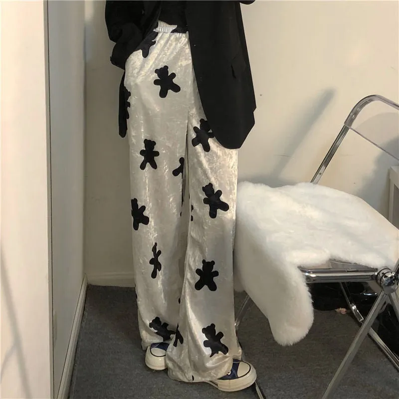 Cute Bear Full Printed Loose Pants