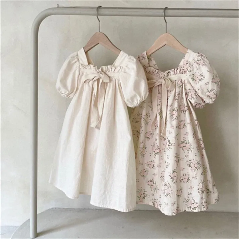 Cute Flower Print Cotton Casual Dress for Girls