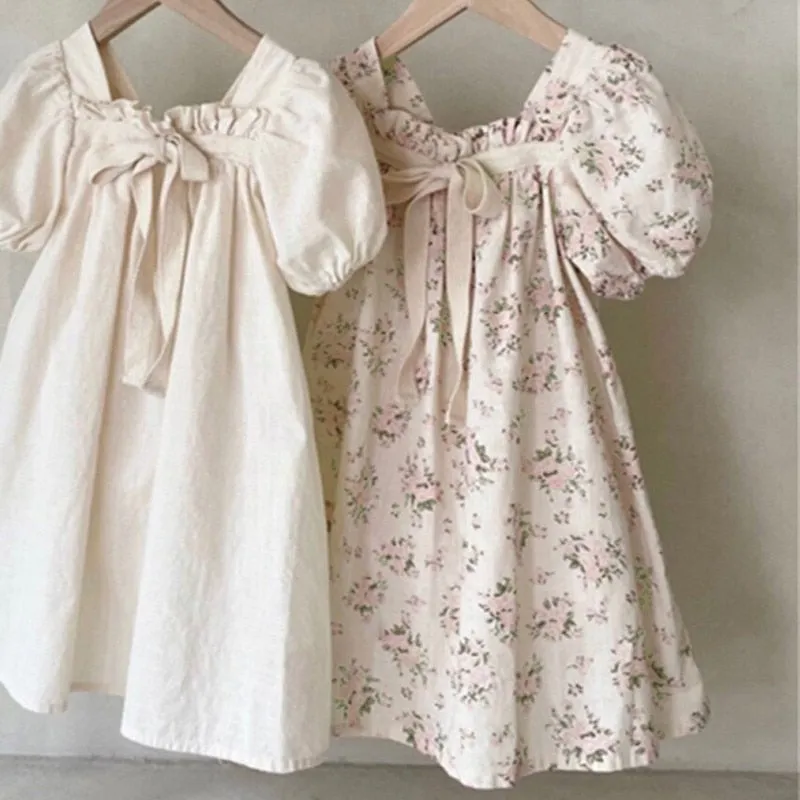 Cute Flower Print Cotton Casual Dress for Girls
