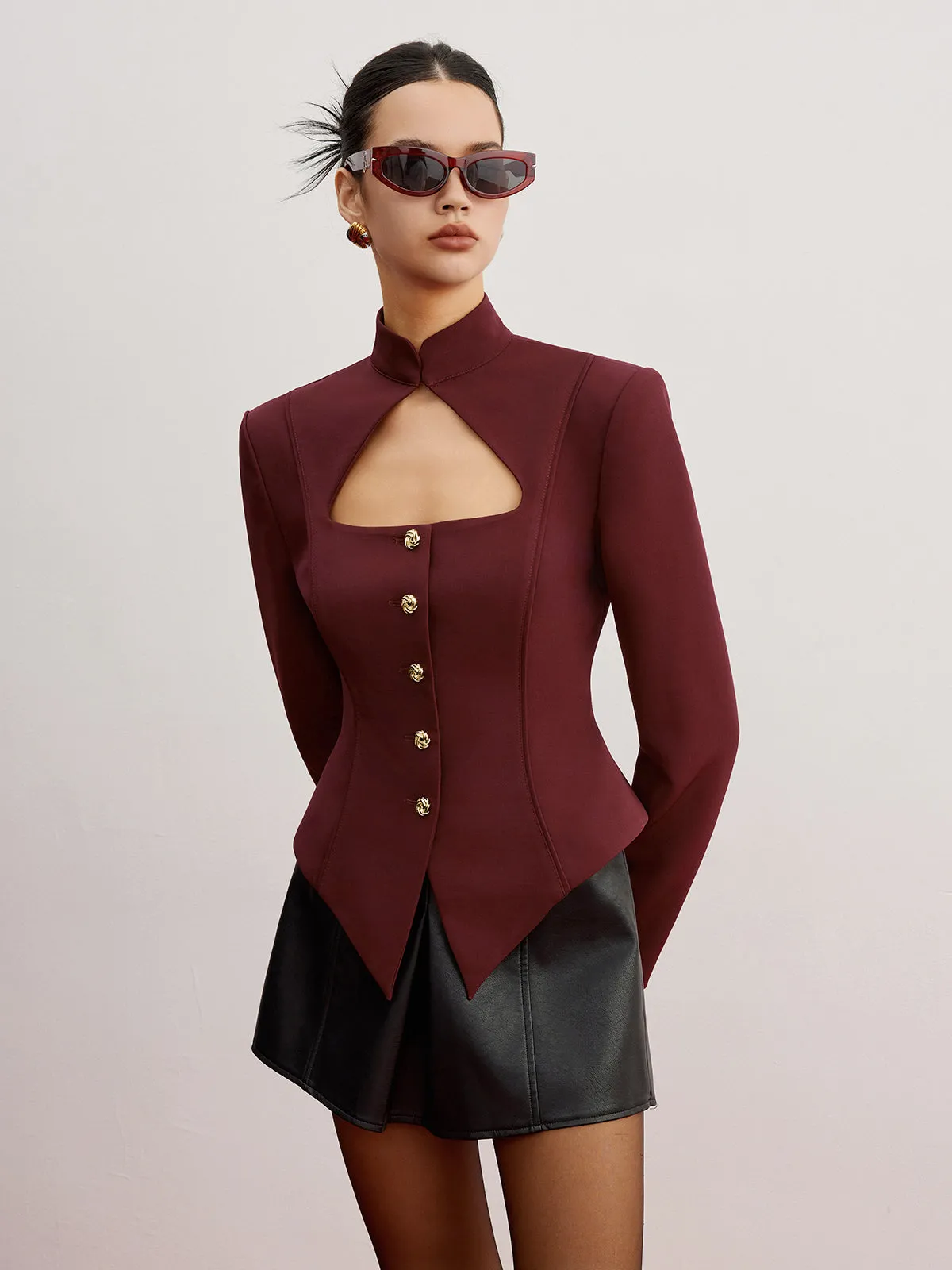 Cutout Slim Blazer With Shoulder Pads