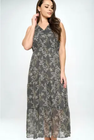 D117 V BUTTON FLORAL DRESS
