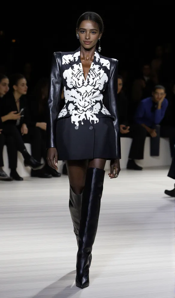 Damask Dripping Blazer Mini Dress in black