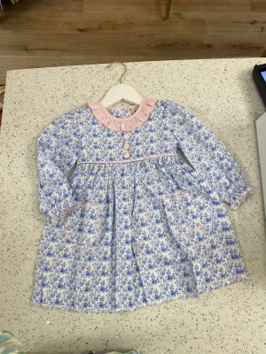 Delaney: Blue Floral Dress w/ Pink Dress & Buttons