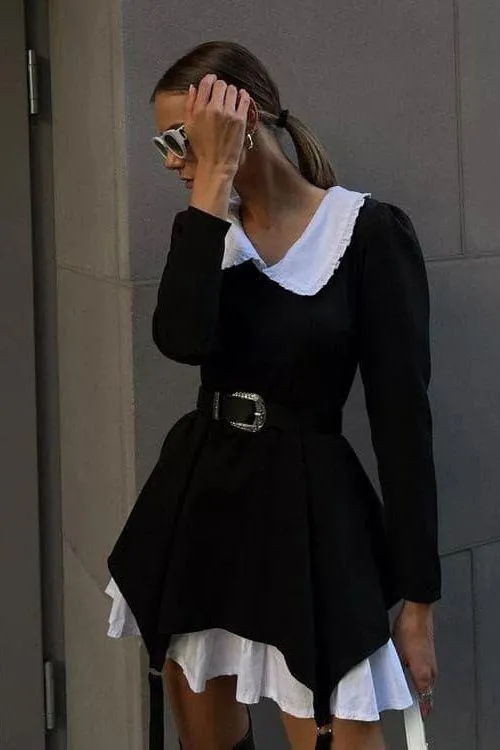 Doll-neck black dress