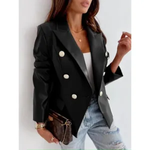 Double Breasted Fashion PU Jackets for Women