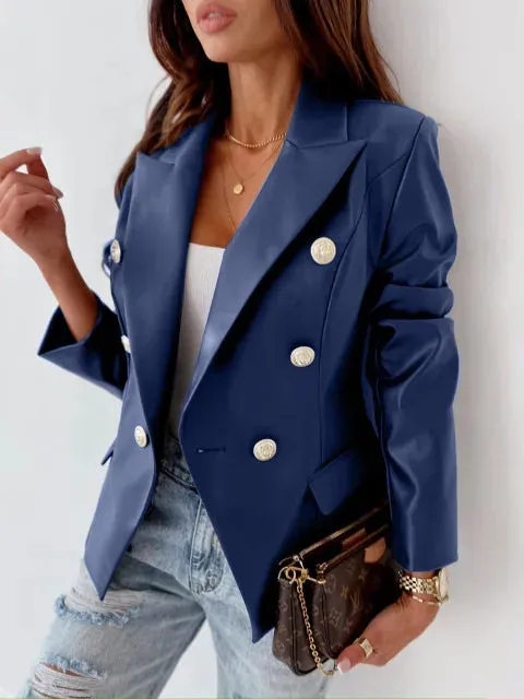Double Breasted Fashion PU Jackets for Women