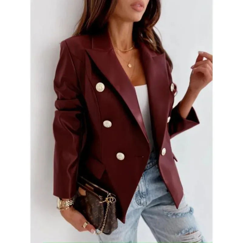 Double Breasted Fashion PU Jackets for Women