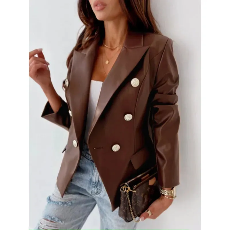 Double Breasted Fashion PU Jackets for Women