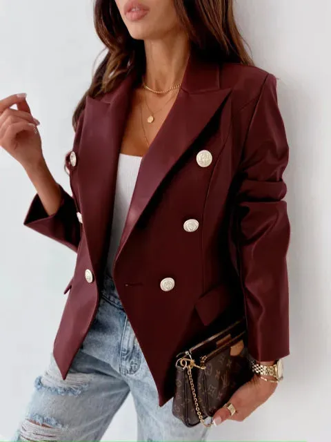 Double Breasted Fashion PU Jackets for Women