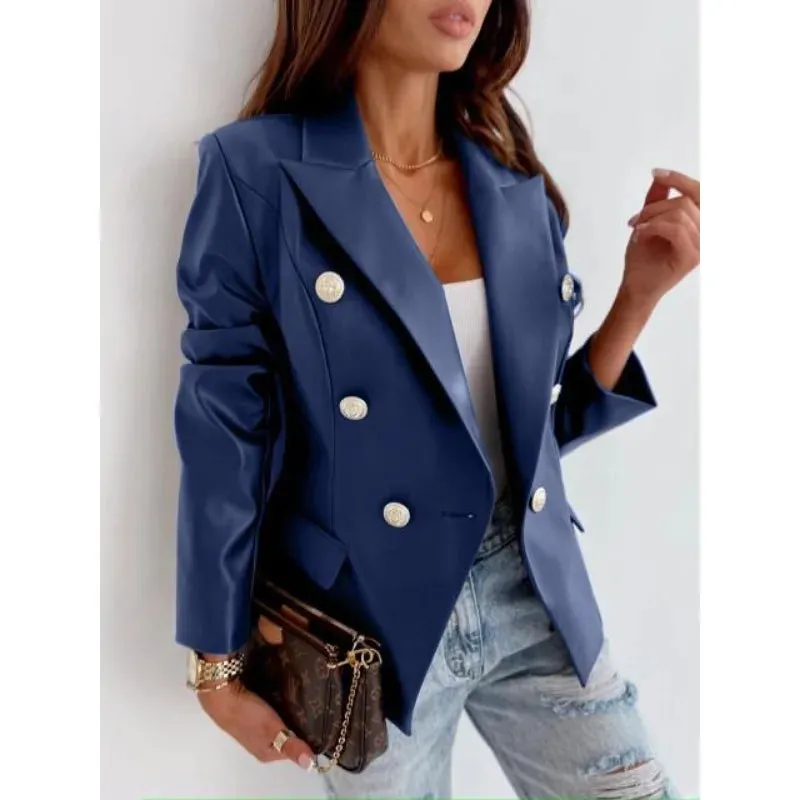 Double Breasted Fashion PU Jackets for Women