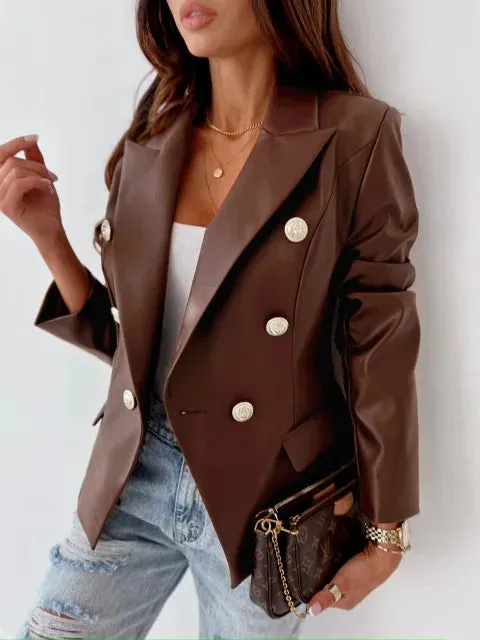 Double Breasted Fashion PU Jackets for Women