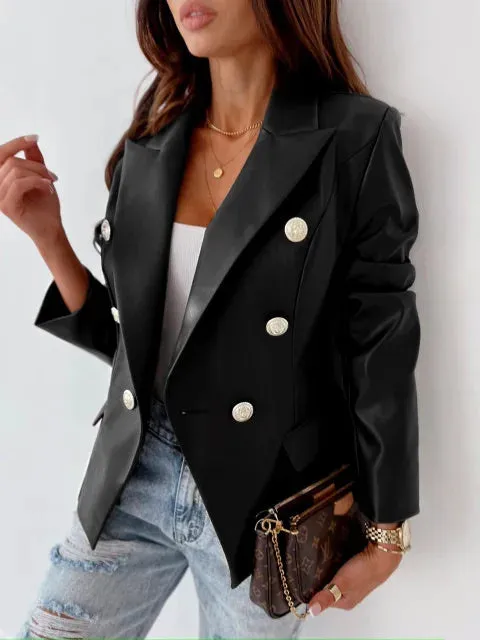 Double Breasted Fashion PU Jackets for Women