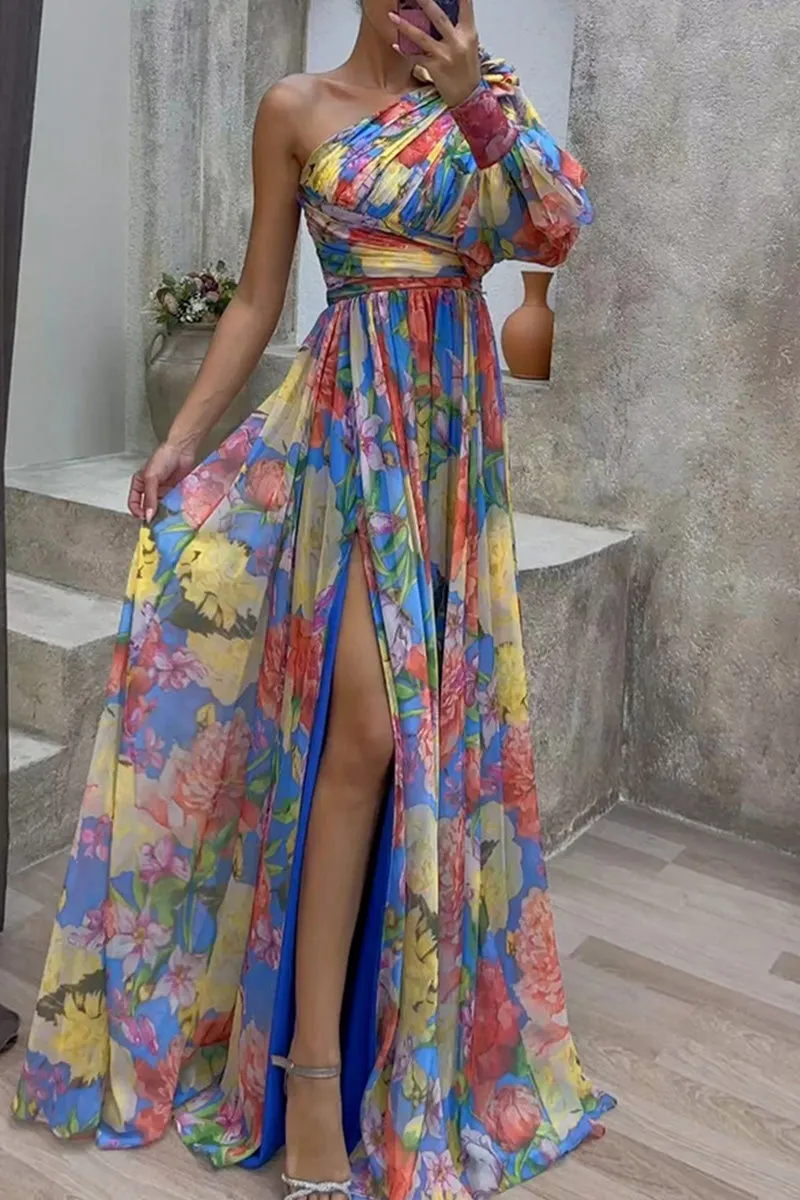 Elegant Floral Slit Evening Dresses