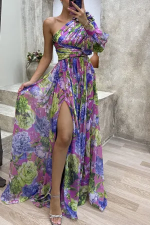 Elegant Floral Slit Evening Dresses