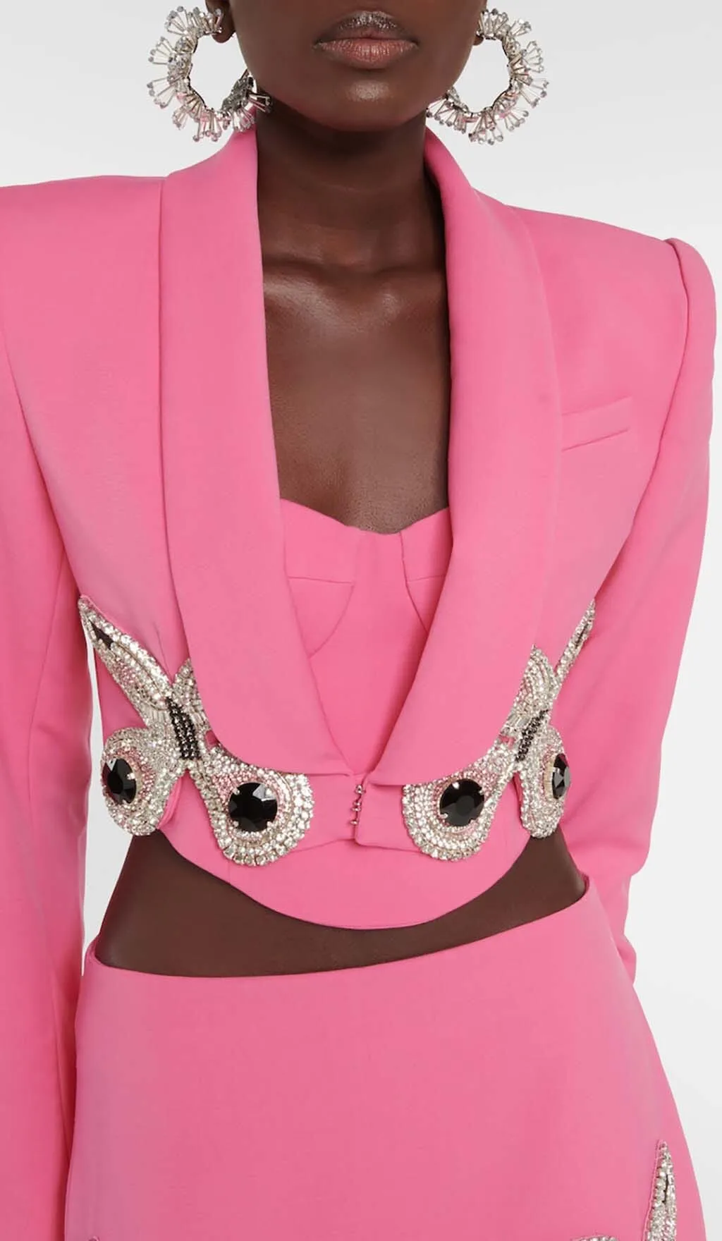EMBELLISHED BUTTERFLY CROPPED BLAZER IN PINK