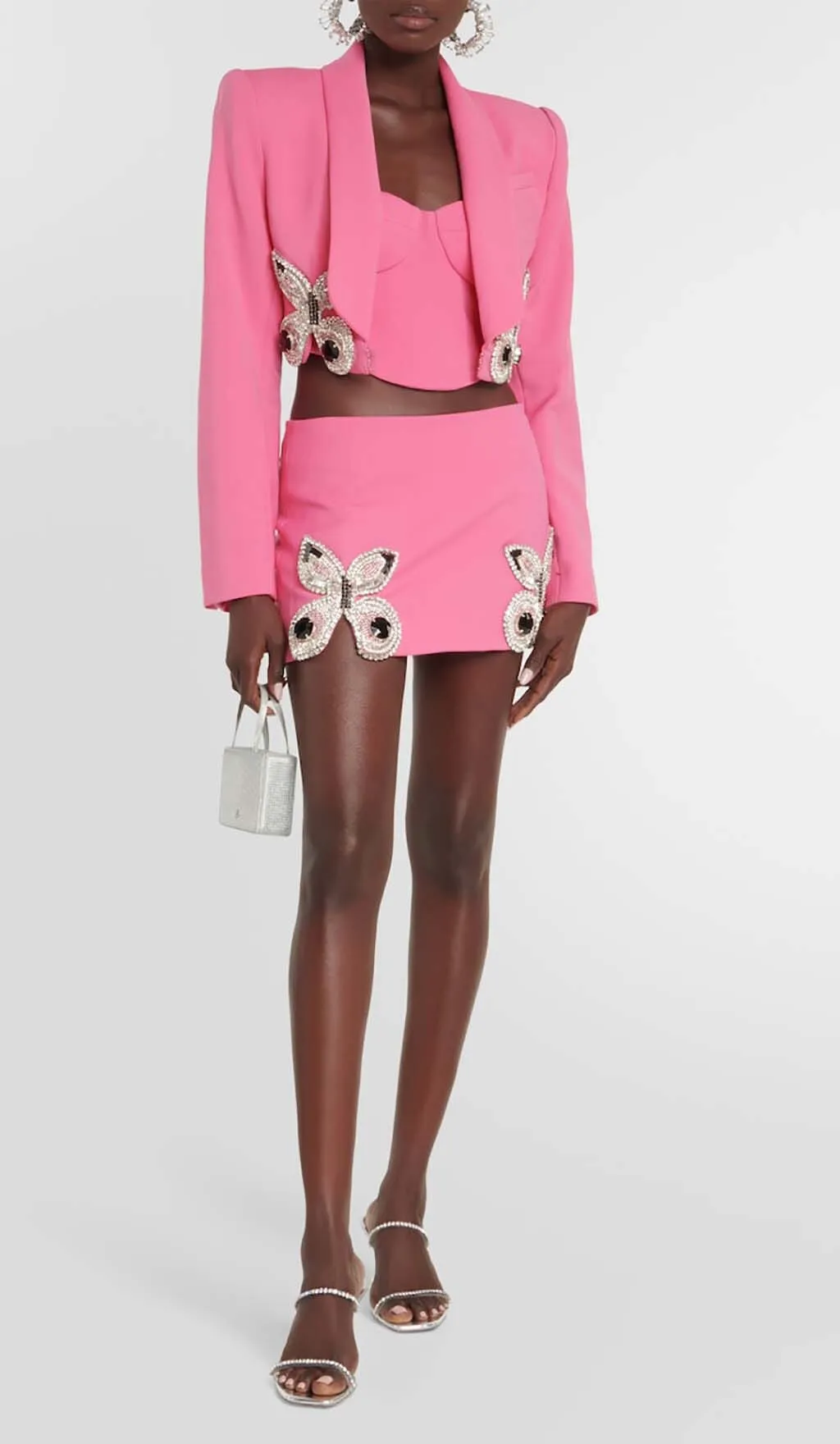 EMBELLISHED BUTTERFLY CROPPED BLAZER IN PINK