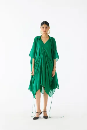 Emerald Midi Dress with Organza Cape
