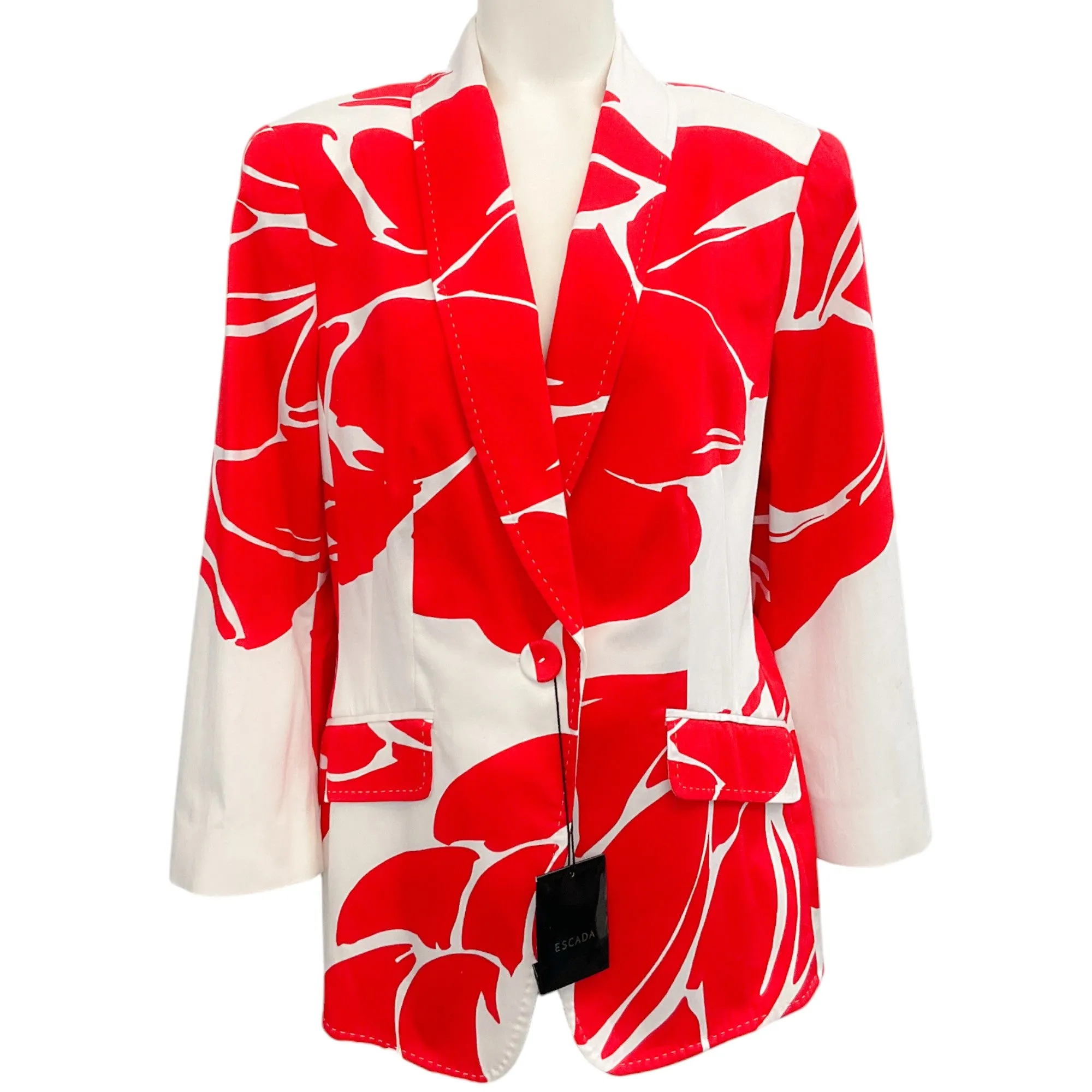 Escada Red / White Floral Print Blazer