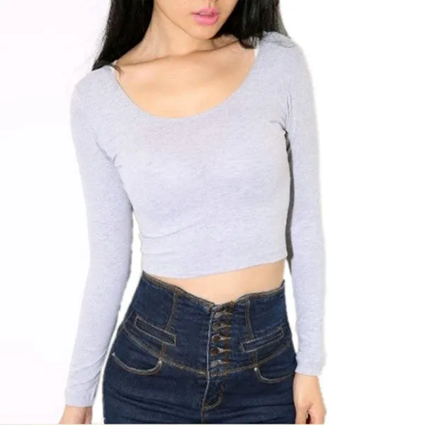 Fashion Sexy Women Crooped Tops Long Sleeve Clubwear Tops Cropped T-shirt