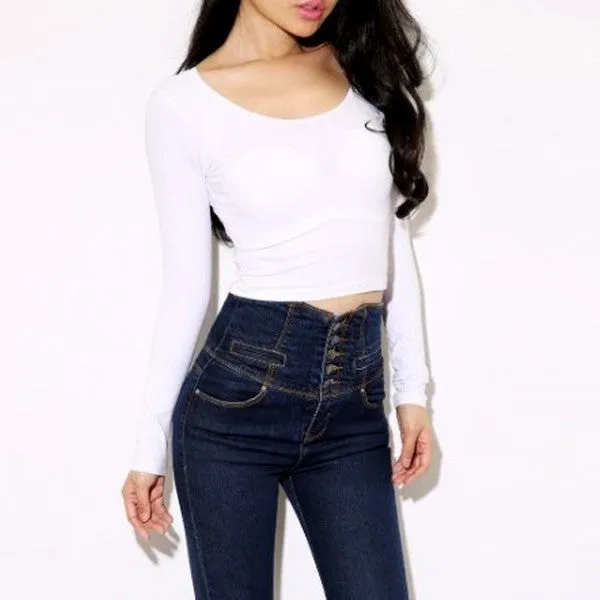 Fashion Sexy Women Crooped Tops Long Sleeve Clubwear Tops Cropped T-shirt