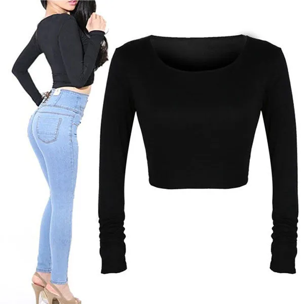 Fashion Sexy Women Crooped Tops Long Sleeve Clubwear Tops Cropped T-shirt