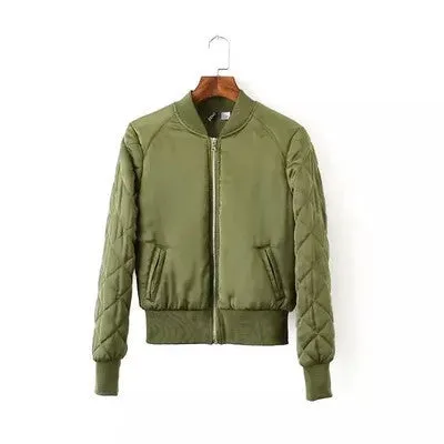 Fashion Women's V-Neck Quilting Jacket Short Thin Padded Bomber Jacket Pilots Outerwear Tops 4 Color A403