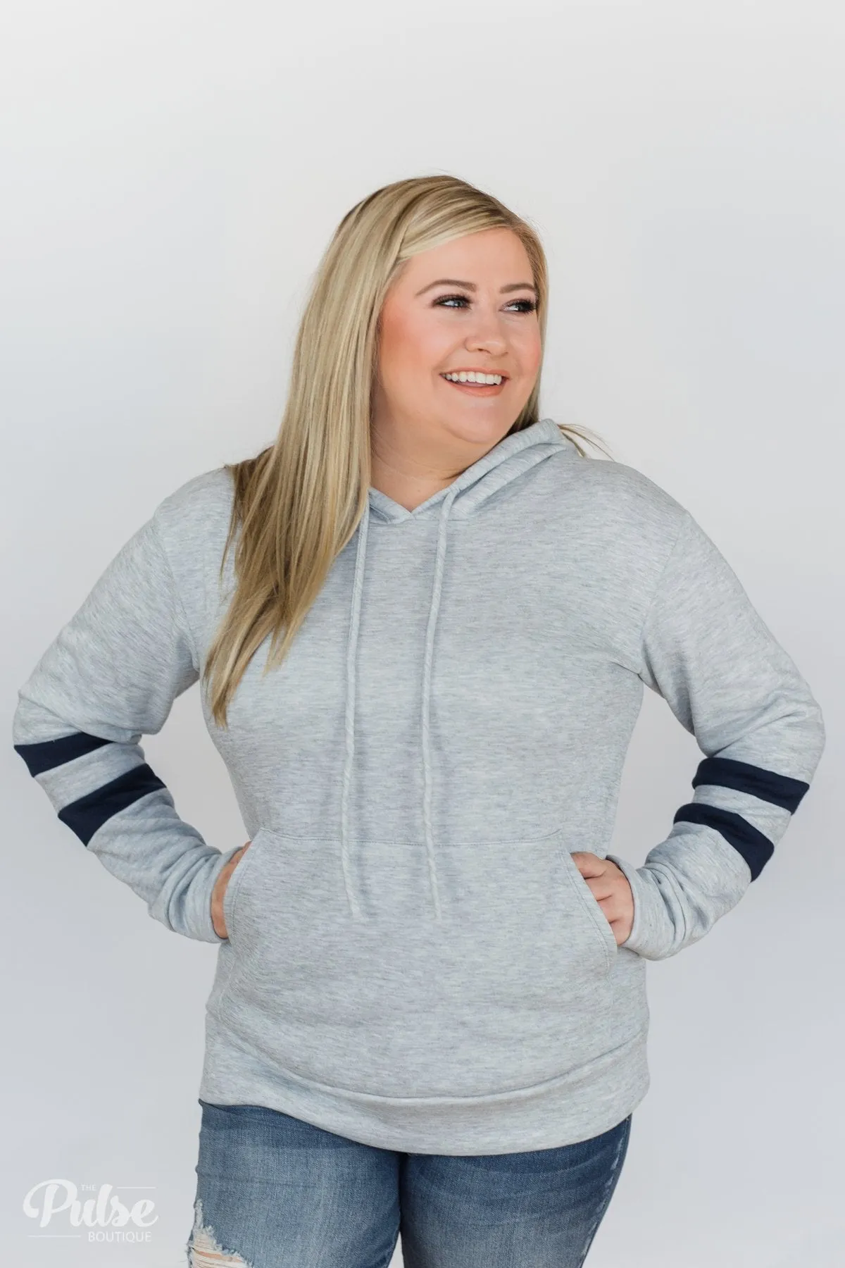 Feels Like Home Soft Hoodie- Heather Grey & Navy