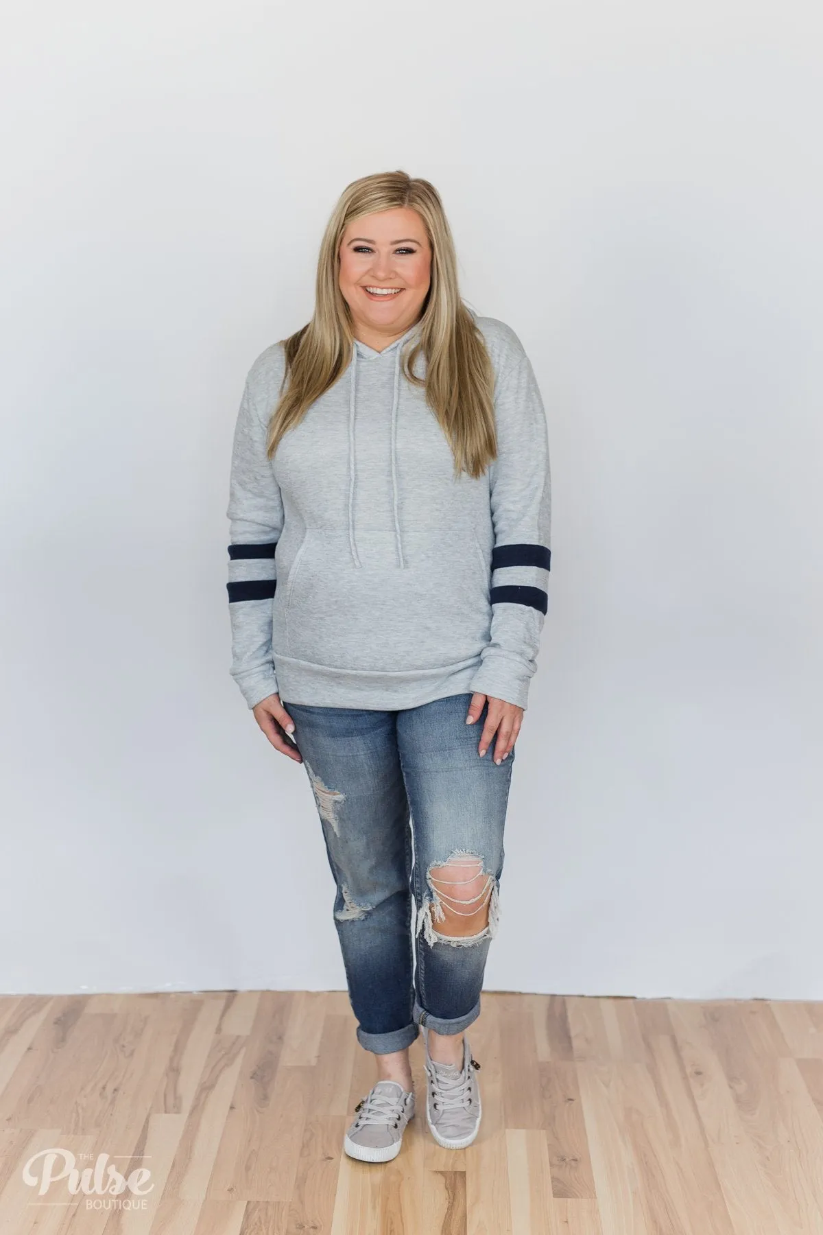 Feels Like Home Soft Hoodie- Heather Grey & Navy