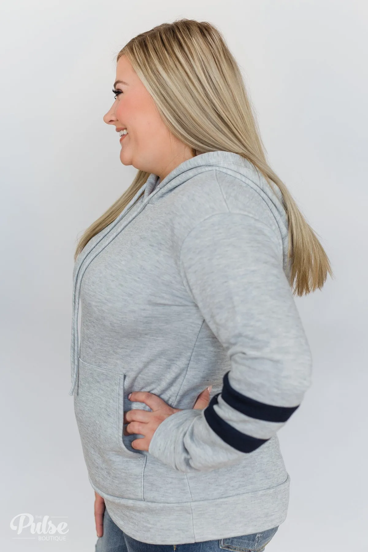 Feels Like Home Soft Hoodie- Heather Grey & Navy