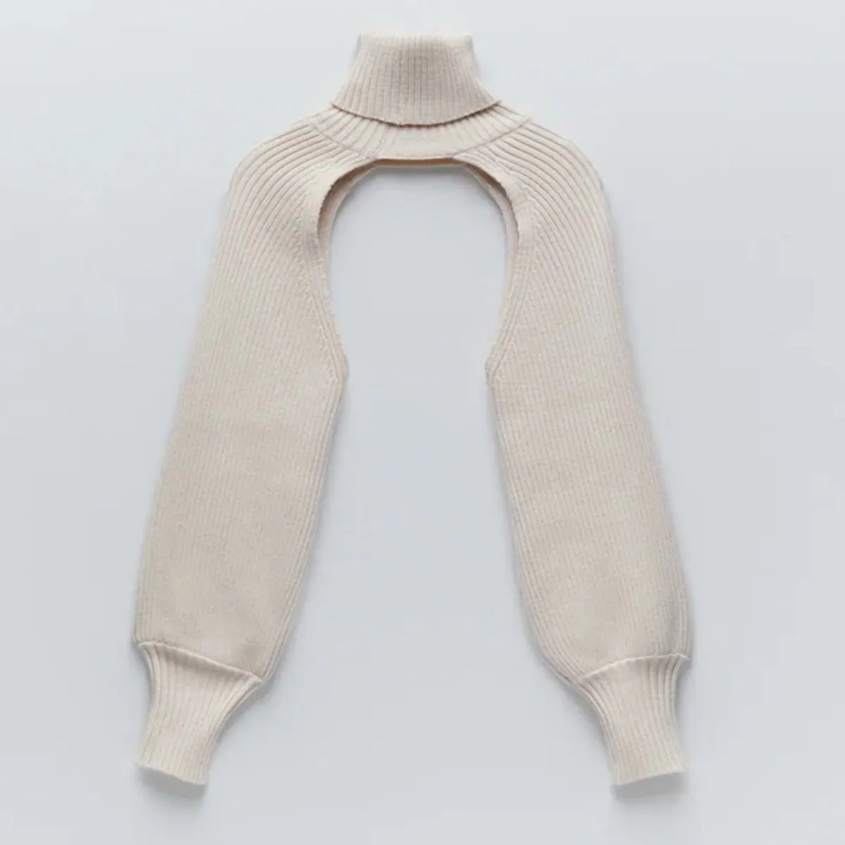 Female Sweater Solid High Collar Long Puff Sleeve Knitwear