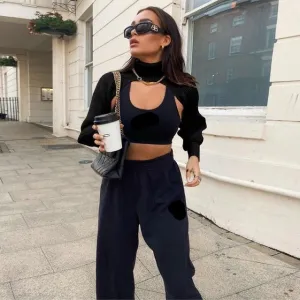 Female Sweater Solid High Collar Long Puff Sleeve Knitwear