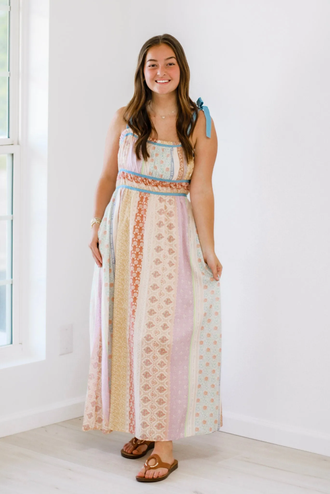Flash of Floral Tie Shoulder Maxi Dress