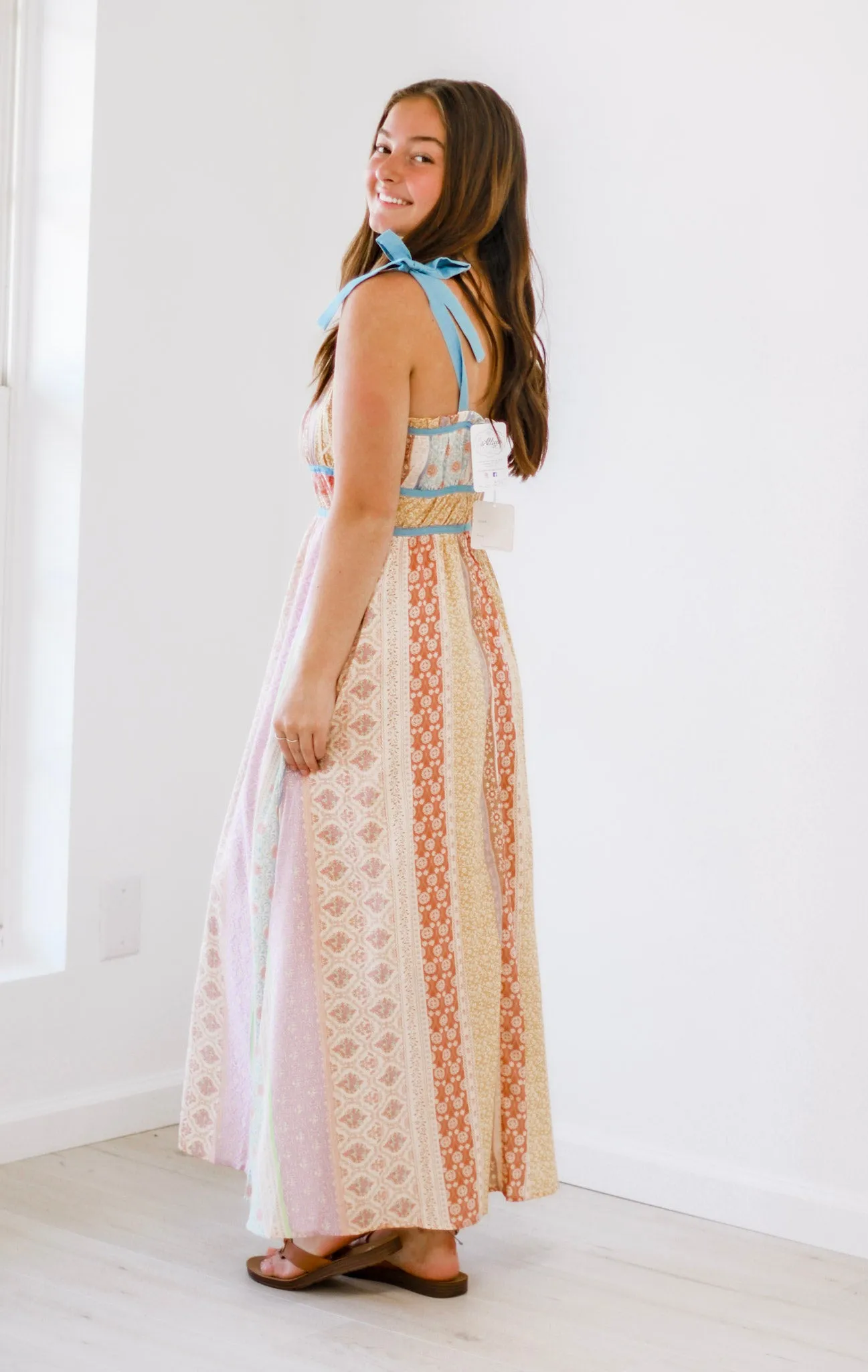Flash of Floral Tie Shoulder Maxi Dress
