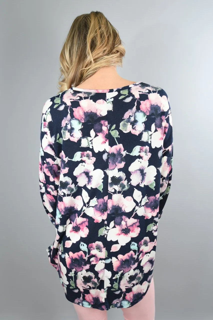 Floral and Lace Navy Long Sleeve Top