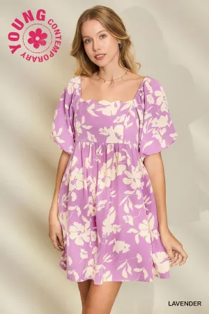 Floral Print Dress with Scalloped Edges